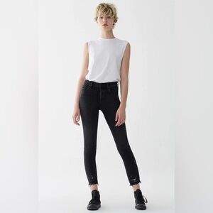 Agolde Sophie Jeans Black High Rise Skinny Raw Frayed Cropped Hem Size 29